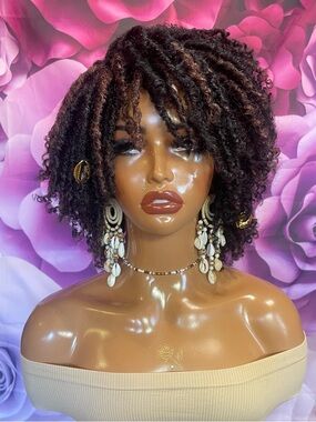 Short Natural Curly Ends Dread Loc Wig - Dark Brown with Chestnut Highlights